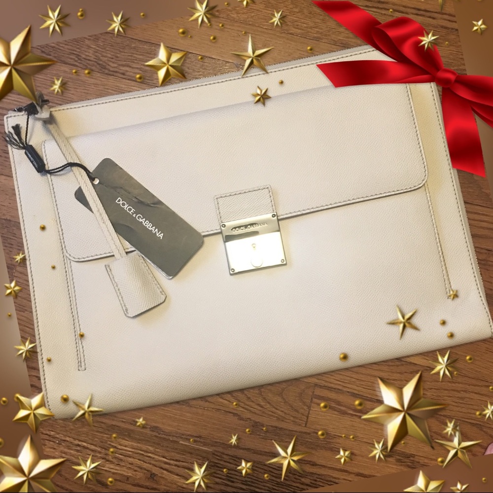 NWT Dolce & Gabbana Beige Leather Briefcase